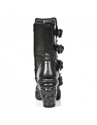 Midnight Boot M-8366-S8 Completely Black Lace-Up Boot with Skull Details