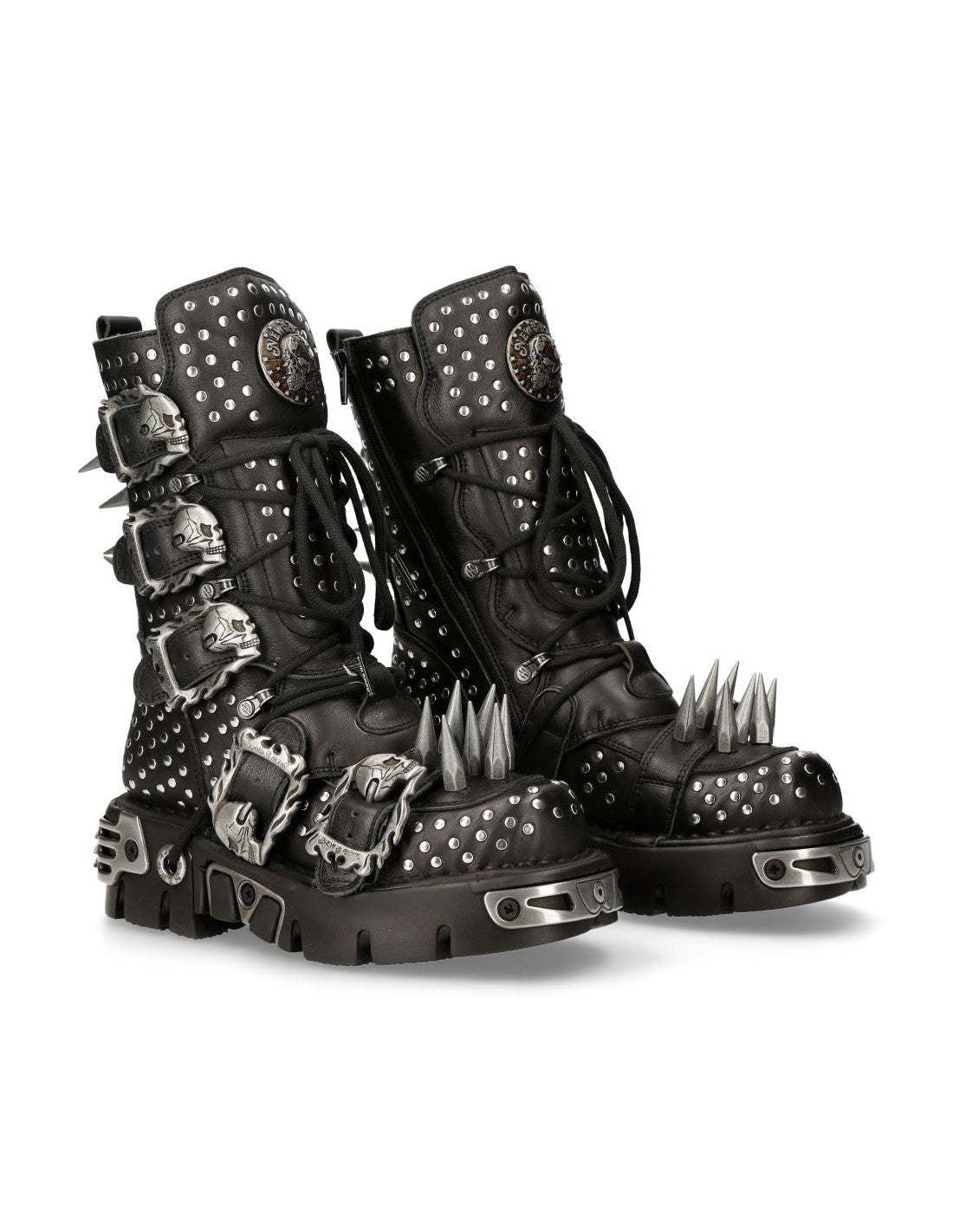 HellTrek Boot M-1535-S1 Completely Studded with Large Spikes and Flaming Skull Buckles