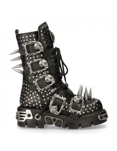 HellTrek Boot M-1535-S1 Completely Studded with Large Spikes and Flaming Skull Buckles