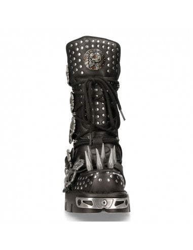 HellTrek Boot M-1535-S1 Completely Studded with Large Spikes and Flaming Skull Buckles