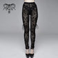 Sheer Mesh Leggings with Intricate Gothic Velveteen Design and Lace-Up Side Slits