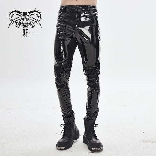 Punk Goth Cyberpunk Patent Synthetic Leather pants with studded knees