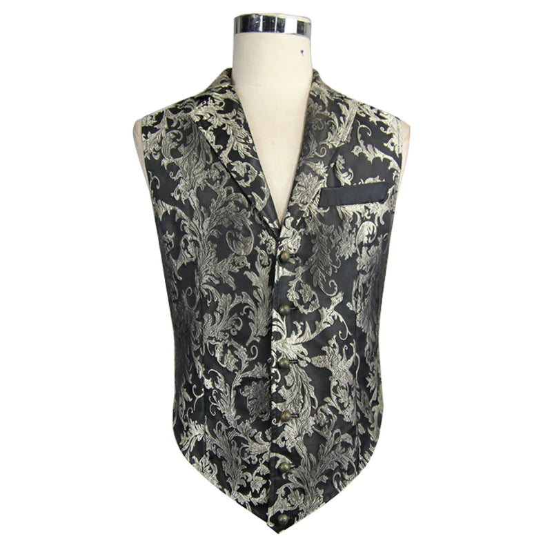 Victorian Gothic Black and Silver Mens Vest