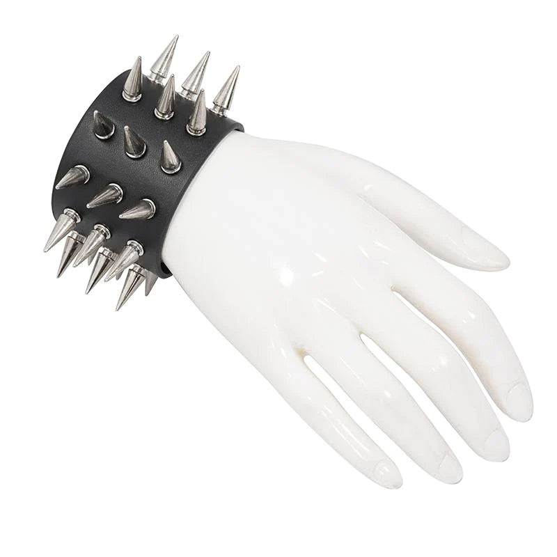 Black Gothic Punk Spiked Leather Cuff