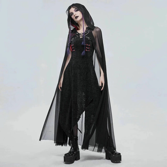 mesh see through Women's shawl cape with hood with chest straps