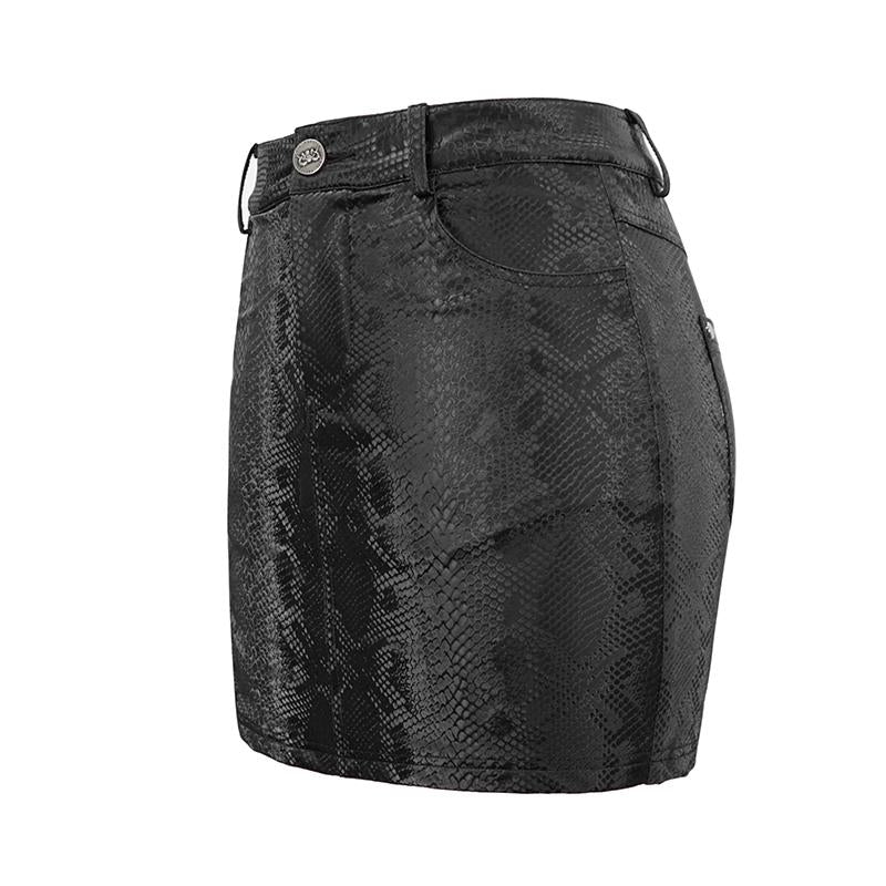 Punk Snakeskin Print Asymmetric Skirt with mesh and strap side details