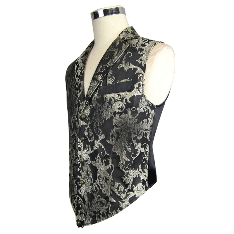 Victorian Gothic Black and Silver Mens Vest