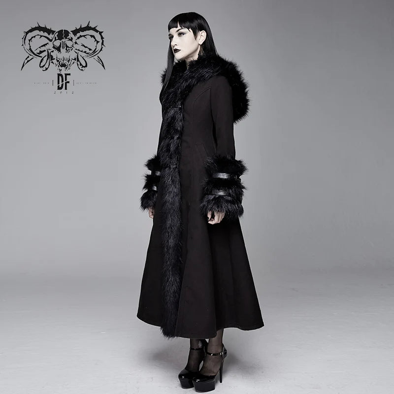 Gothic Faux Fur Trim Winter Coat with Pointed Hood