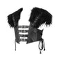 Vegan Leather Harness Vest with Adjustable Buckles and Fur Shoulders