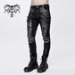 Punk Cross Design Black and Silver Split-Shin Studded Pants with Buckles