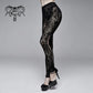 Sheer Mesh Leggings with Intricate Gothic Velveteen Design and Lace-Up Side Slits