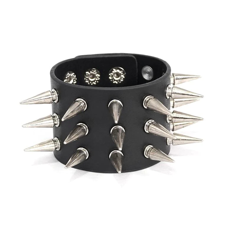 Black Gothic Punk Spiked Leather Cuff