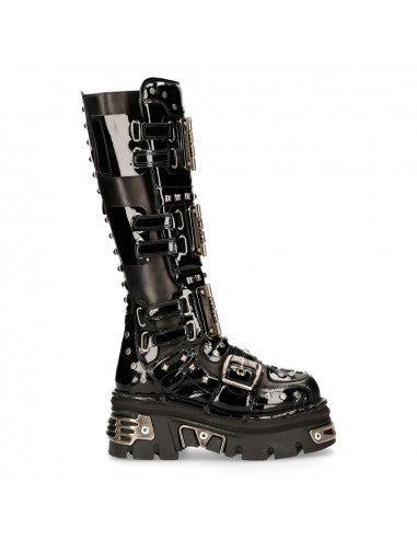 Metallic Plated Tall Goth Boots M-800-C1 Studded and Multi-Buckle Boots