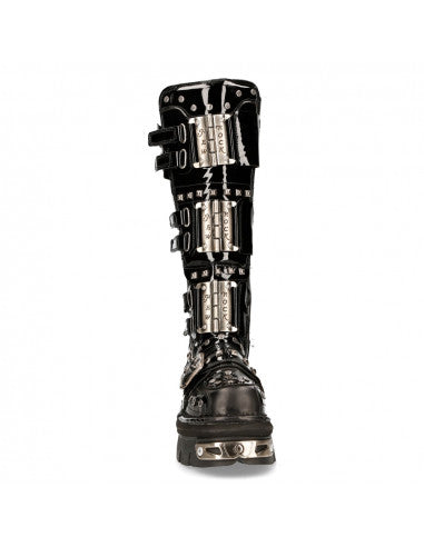 Metallic Plated Tall Goth Boots M-800-C1 Studded and Multi-Buckle Boots