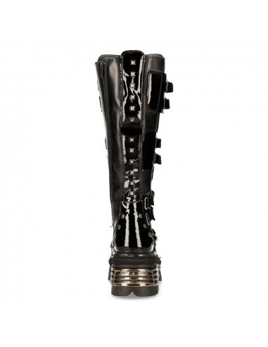 Metallic Plated Tall Goth Boots M-800-C1 Studded and Multi-Buckle Boots