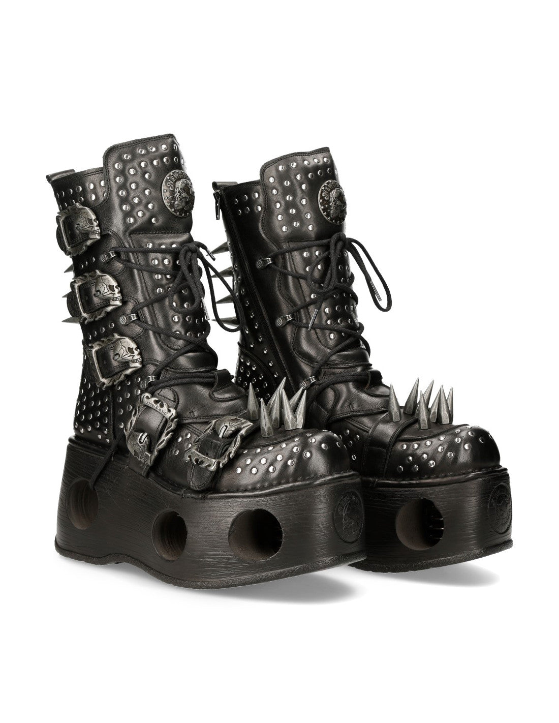 HellTrek II Platform Boot M-1535-C2 Punk Studded and Spiked Boots with Skull Buckles