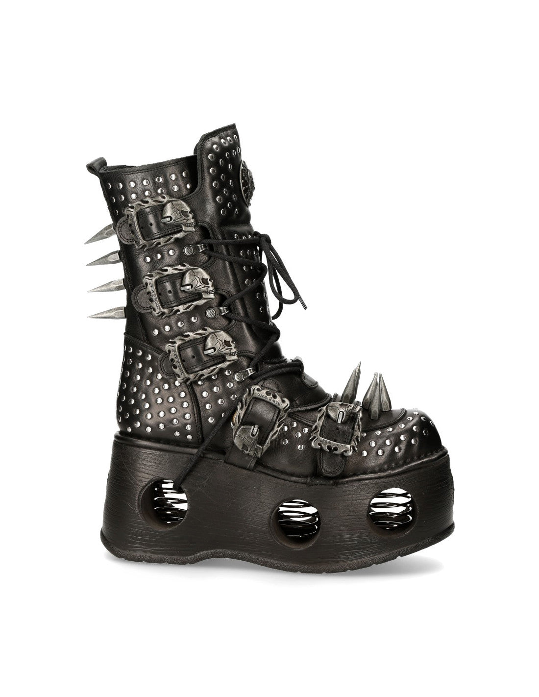 HellTrek II Platform Boot M-1535-C2 Punk Studded and Spiked Boots with Skull Buckles