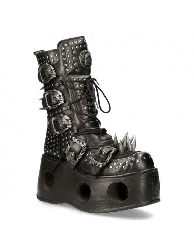 HellTrek II Platform Boot M-1535-C2 Punk Studded and Spiked Boots with Skull Buckles